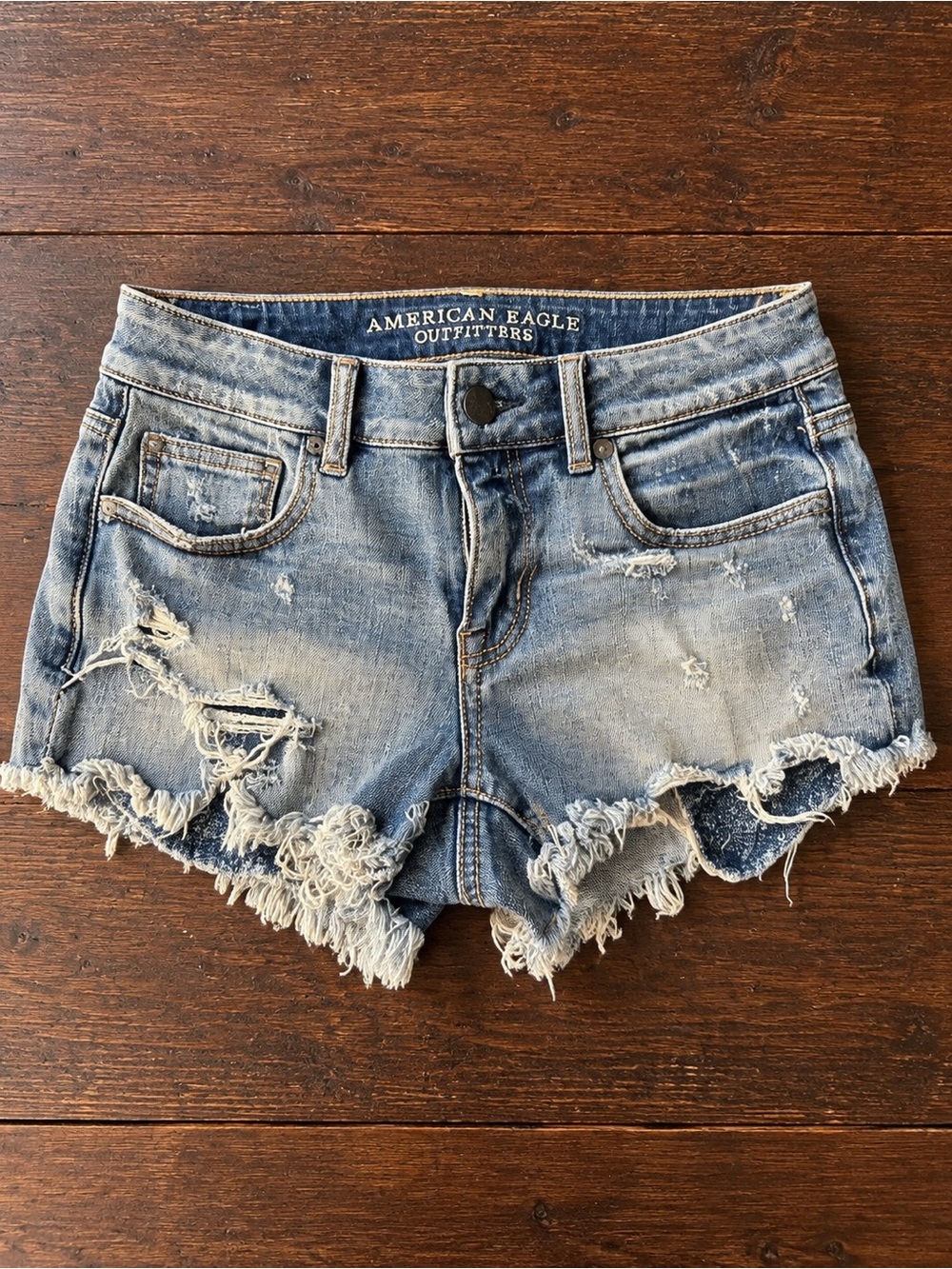 American Eagle Light Blue Distressed Denim Shorts